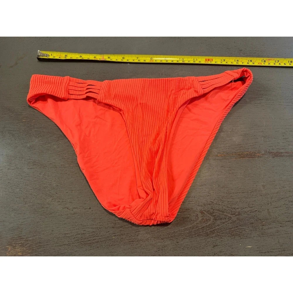 TiNiBiKiNi Swimwear Neon Coral Ribbed Multi Strap Bikini Bottoms Large